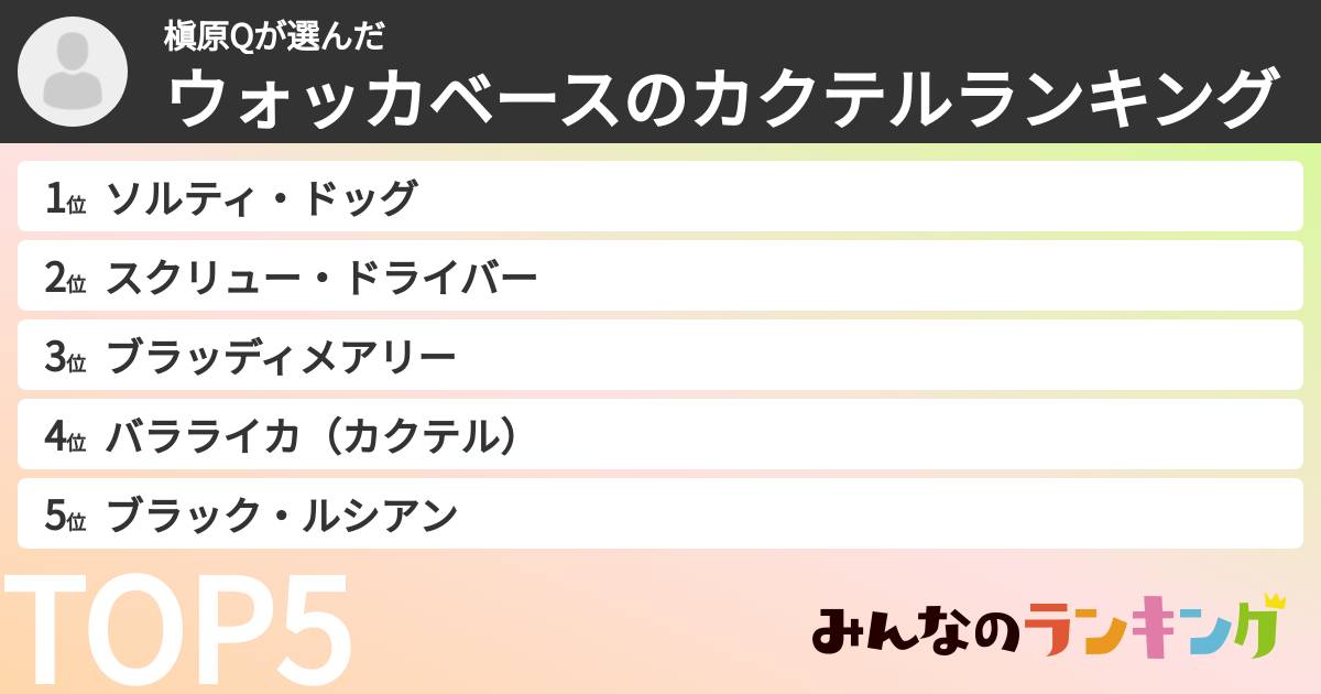槇原Qさんの「ウォッカベースのカクテルランキング」