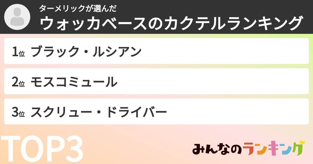 ターメリックさんの「ウォッカベースのカクテルランキング」