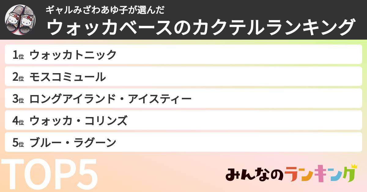ギャルみざわあゆ子さんの「ウォッカベースのカクテルランキング」