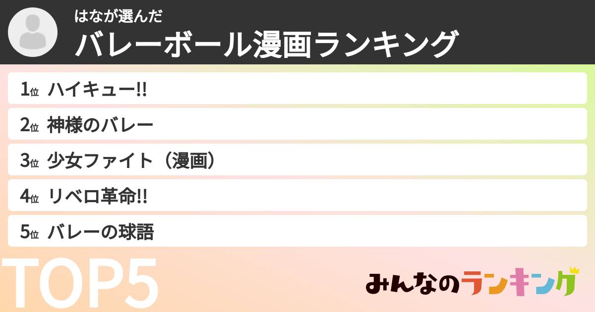 はなさんの「バレーボール漫画ランキング」