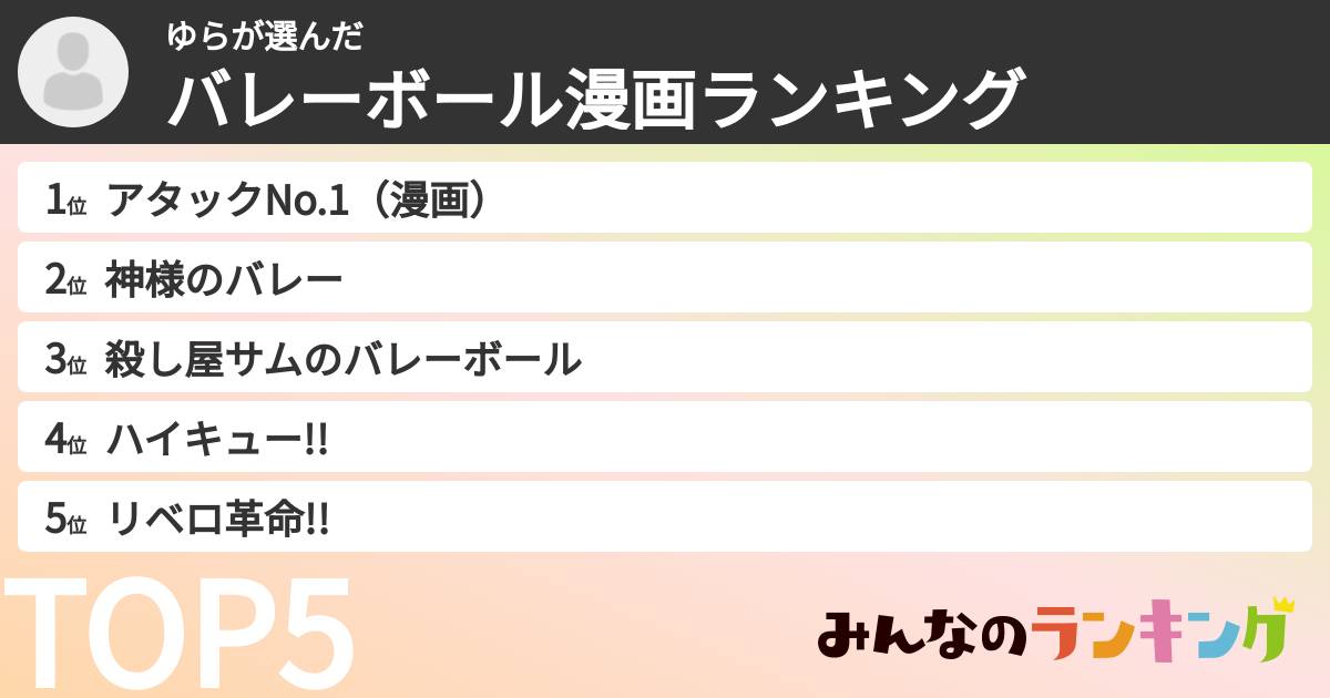 ゆらさんの「バレーボール漫画ランキング」
