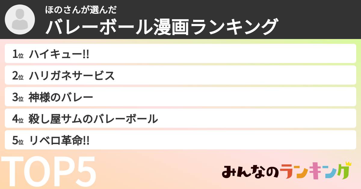 ほのさんさんの「バレーボール漫画ランキング」