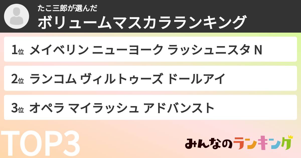 たこ三郎さんの「ボリュームマスカラランキング」