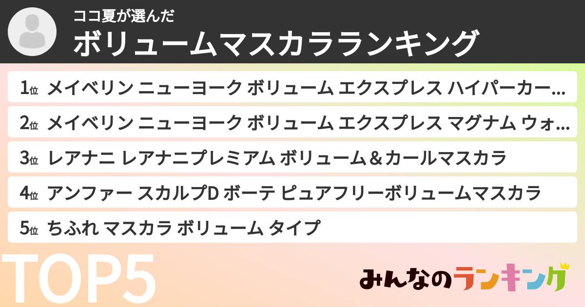 ココ夏さんの「ボリュームマスカラランキング」