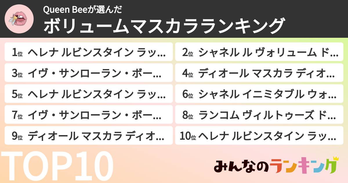 Queen Beeさんの「ボリュームマスカラランキング」