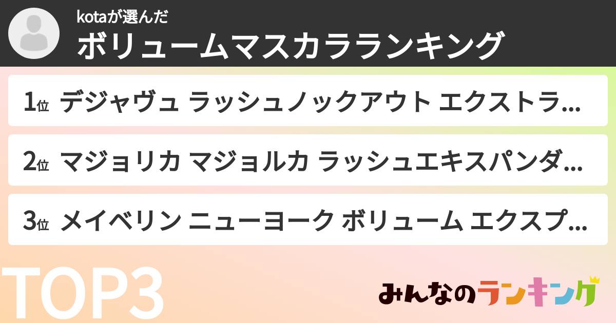 kotaさんの「ボリュームマスカラランキング」