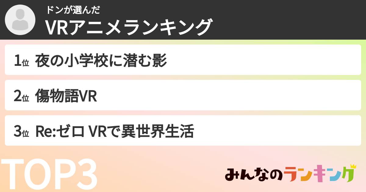 ドンさんの「VRアニメランキング」