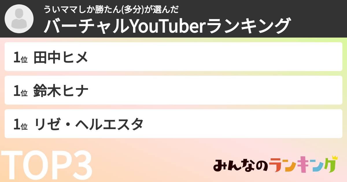ういママしか勝たん(多分)さんの「バーチャルYouTuberランキング」