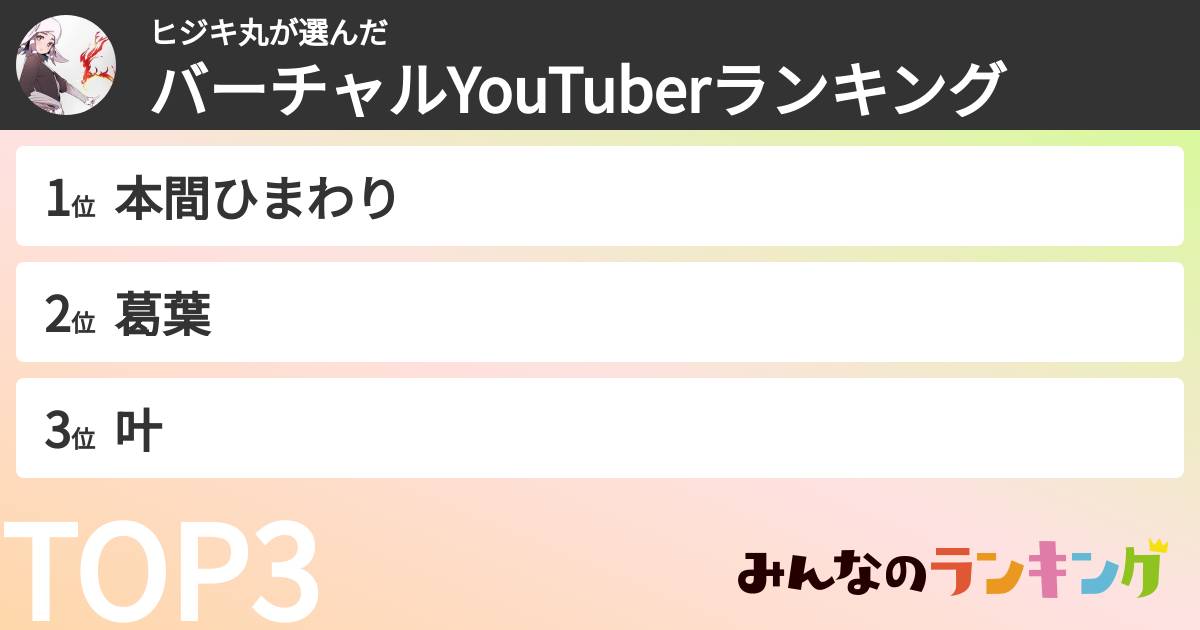 ヒジキ丸さんの「バーチャルYouTuberランキング」