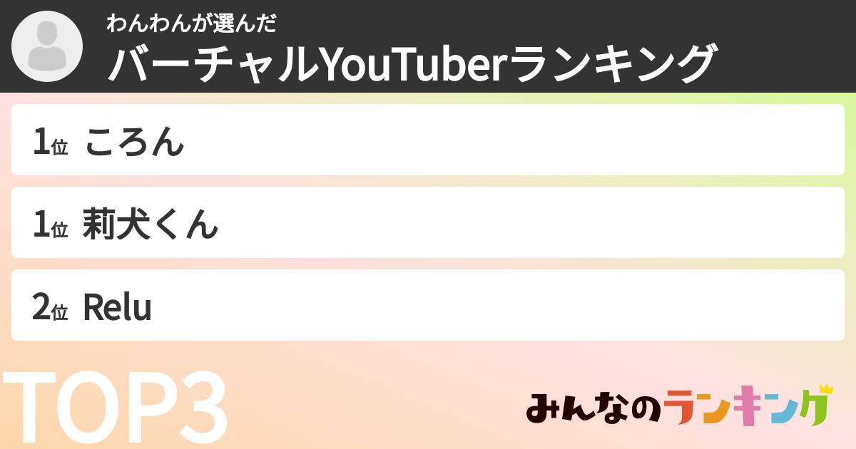 わんわんさんの「バーチャルYouTuberランキング」