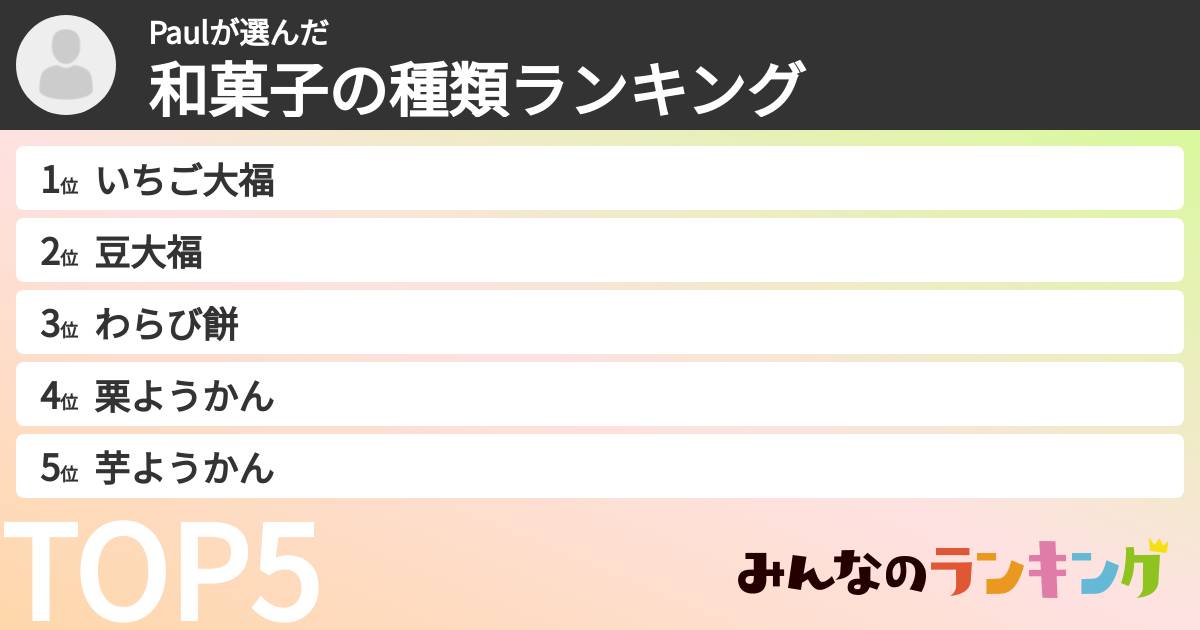 Paulさんの「和菓子の種類ランキング」