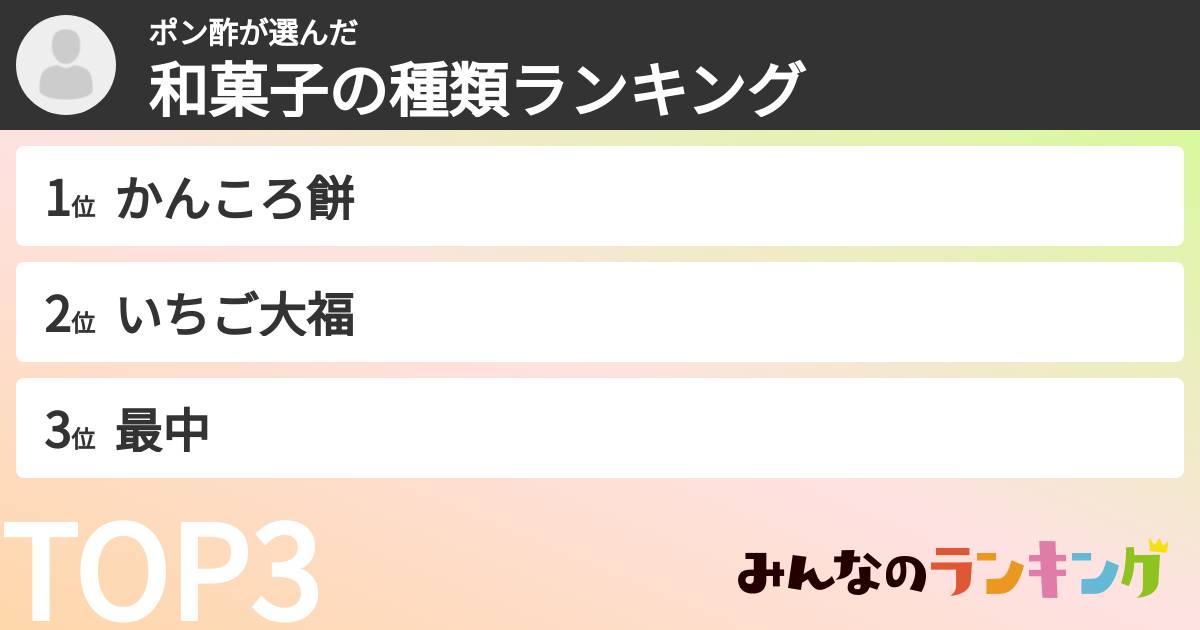 ポン酢さんの「和菓子の種類ランキング」
