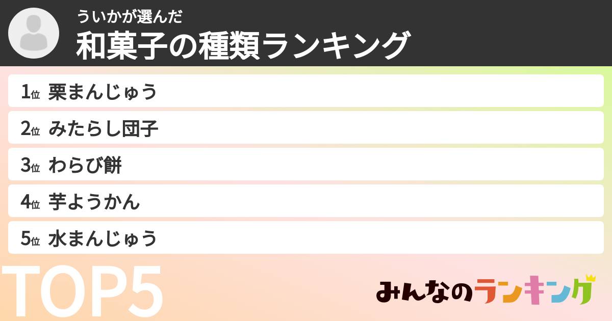 ういかさんの「和菓子の種類ランキング」