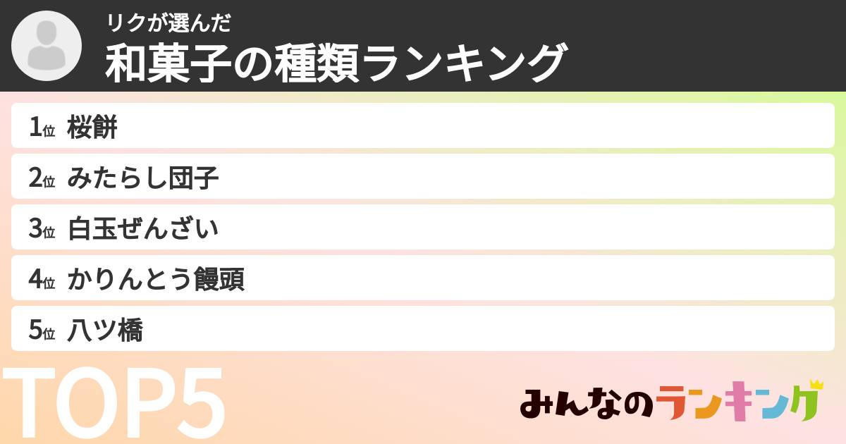 リクさんの「和菓子の種類ランキング」