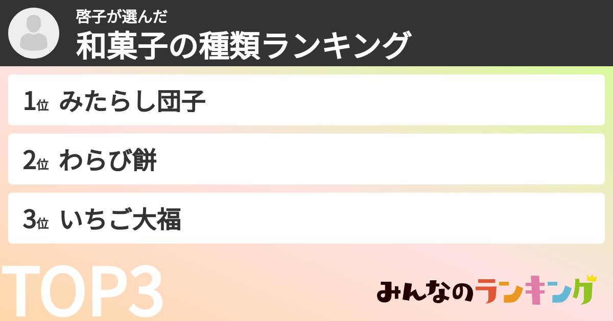 啓子さんの「和菓子の種類ランキング」