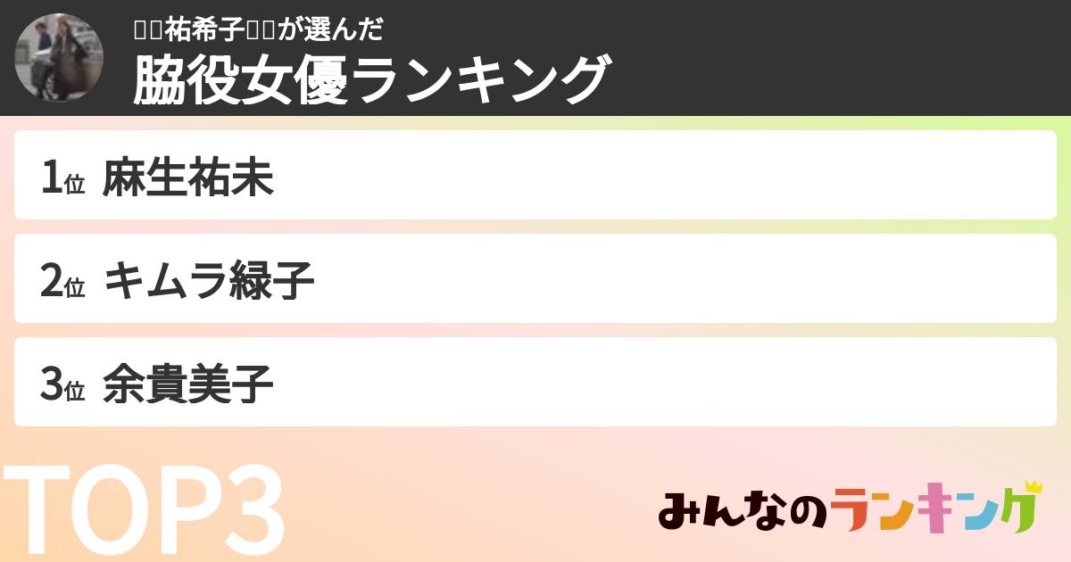 🌹💫祐希子🎼✨さんの「脇役女優ランキング」