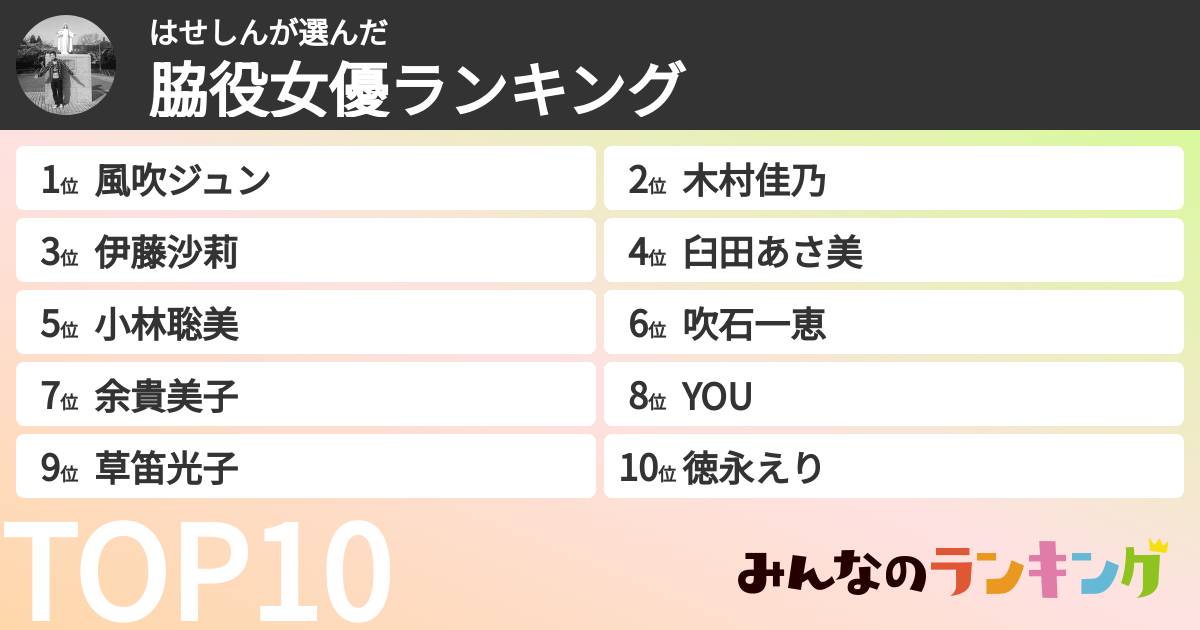 はせしんさんの「脇役女優ランキング」