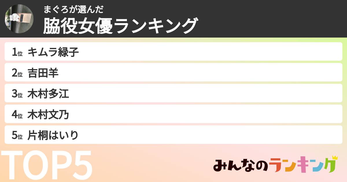 まぐろさんの「脇役女優ランキング」