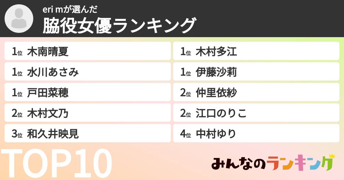 eri mさんの「脇役女優ランキング」