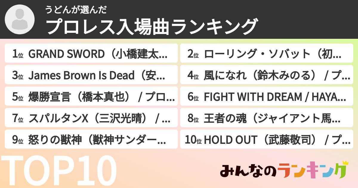 うどんさんの「プロレス入場曲ランキング」
