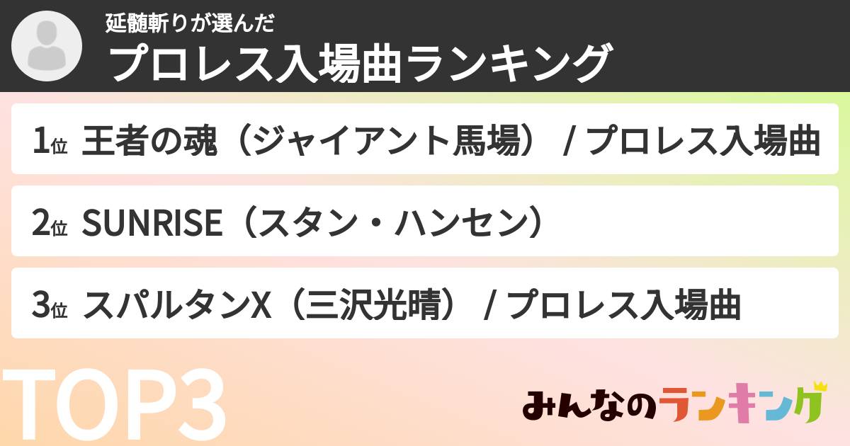 延髄斬りさんの「プロレス入場曲ランキング」