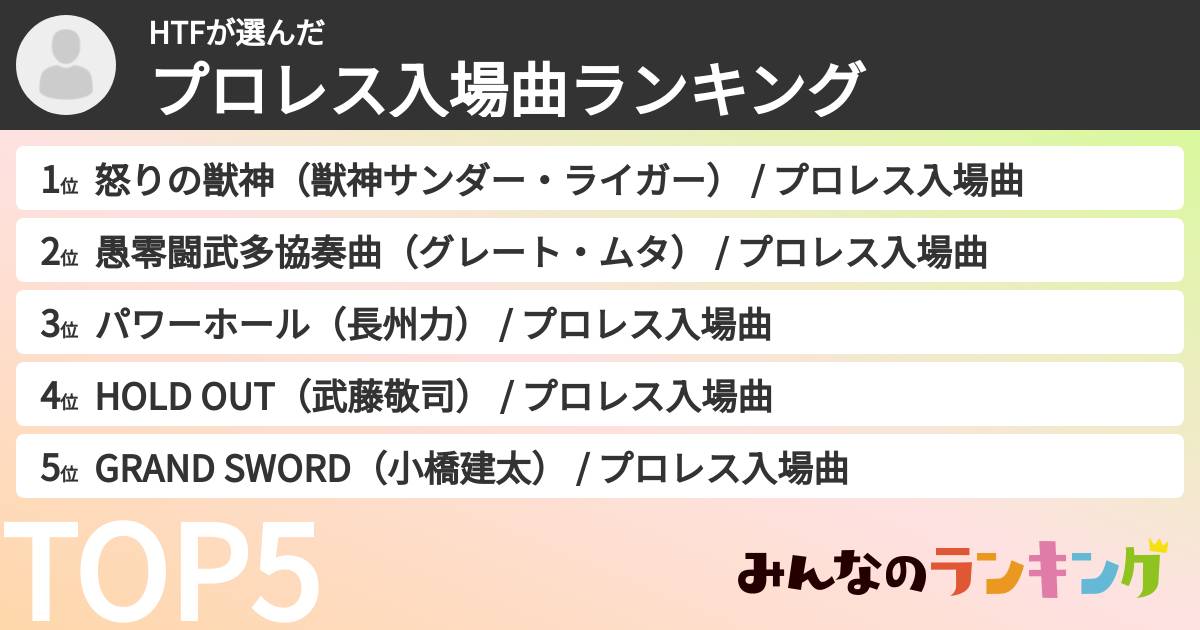HTFさんの「プロレス入場曲ランキング」