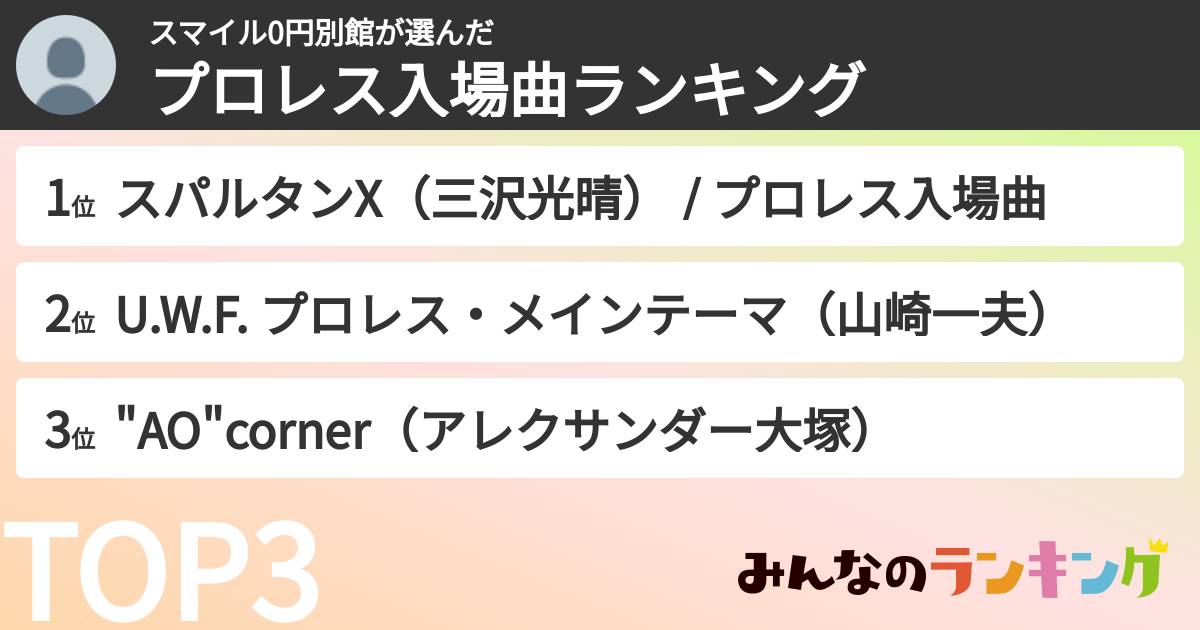 スマイル0円別館さんの「プロレス入場曲ランキング」