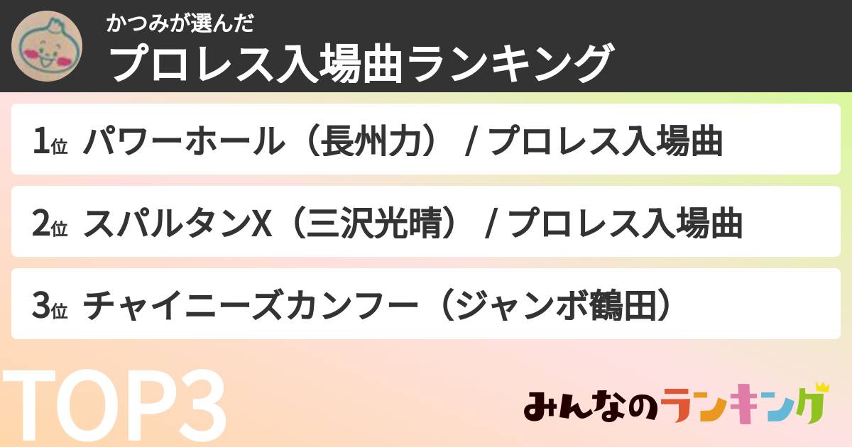 かつみさんの「プロレス入場曲ランキング」