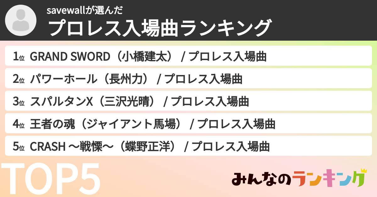 savewallさんの「プロレス入場曲ランキング」