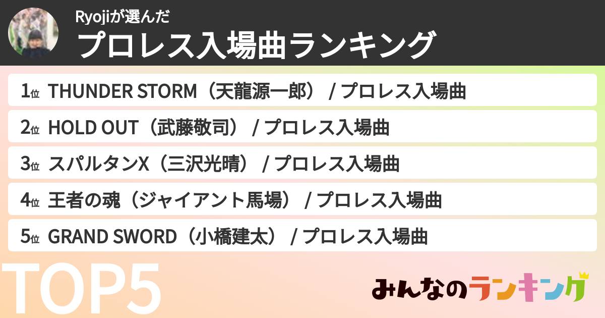 Ryojiさんの「プロレス入場曲ランキング」