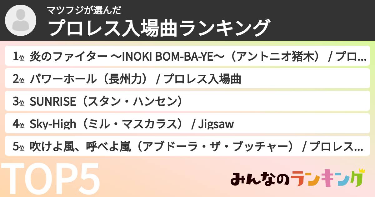 マツフジさんの「プロレス入場曲ランキング」