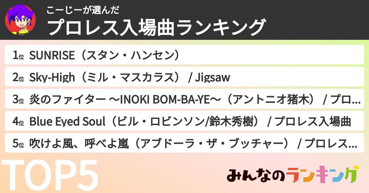 こーじーさんの「プロレス入場曲ランキング」