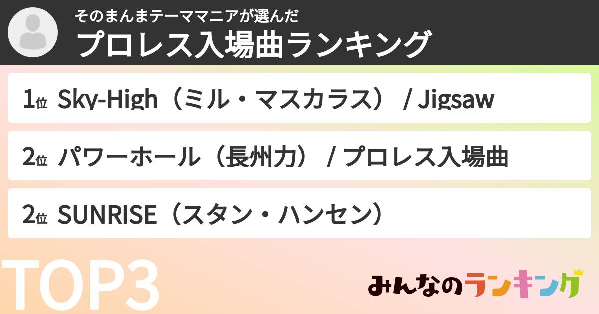 そのまんまテーママニアさんの「プロレス入場曲ランキング」