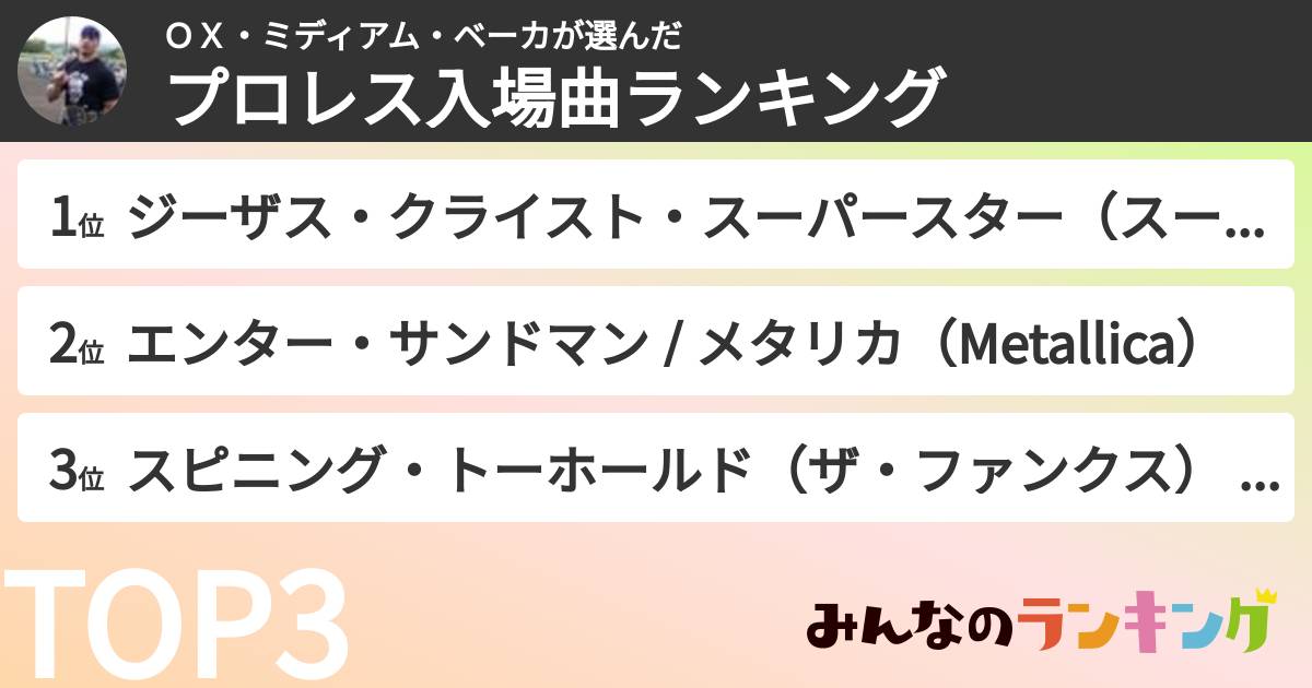 ＯＸ・ミディアム・ベーカさんの「プロレス入場曲ランキング」