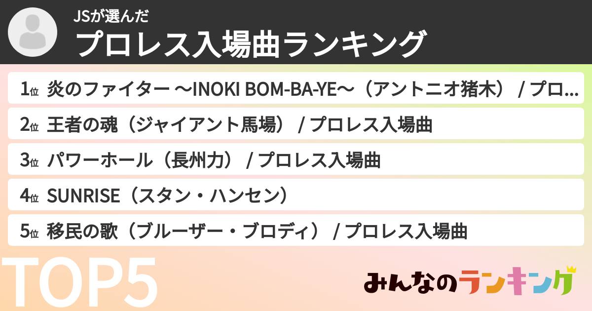 JSさんの「プロレス入場曲ランキング」