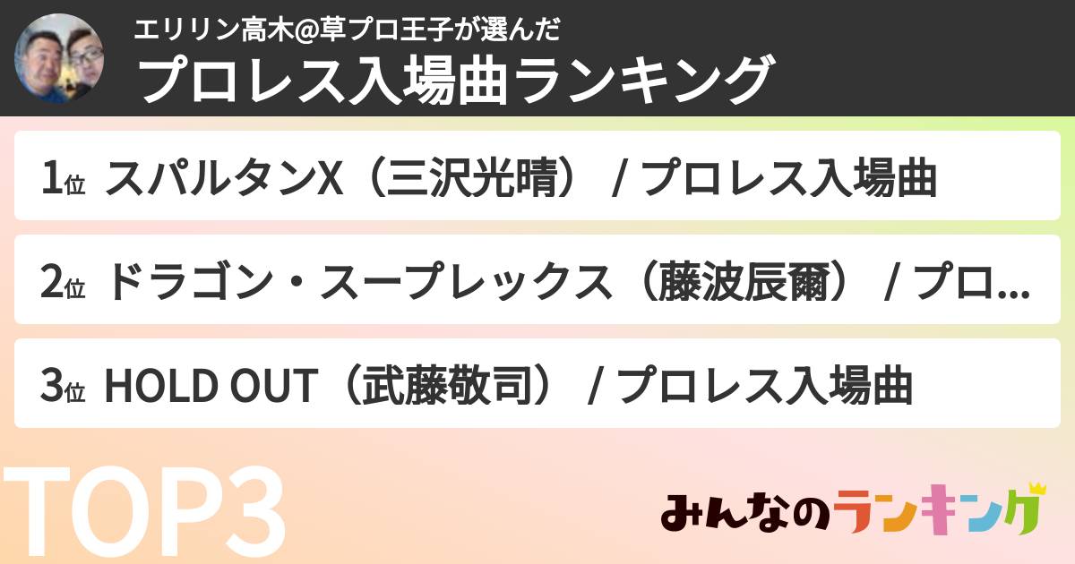 エリリン高木@草プロ王子さんの「プロレス入場曲ランキング」