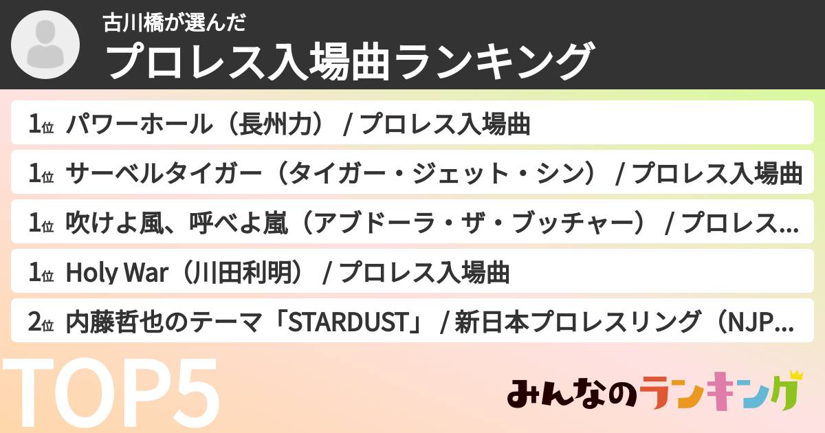 古川橋さんの「プロレス入場曲ランキング」