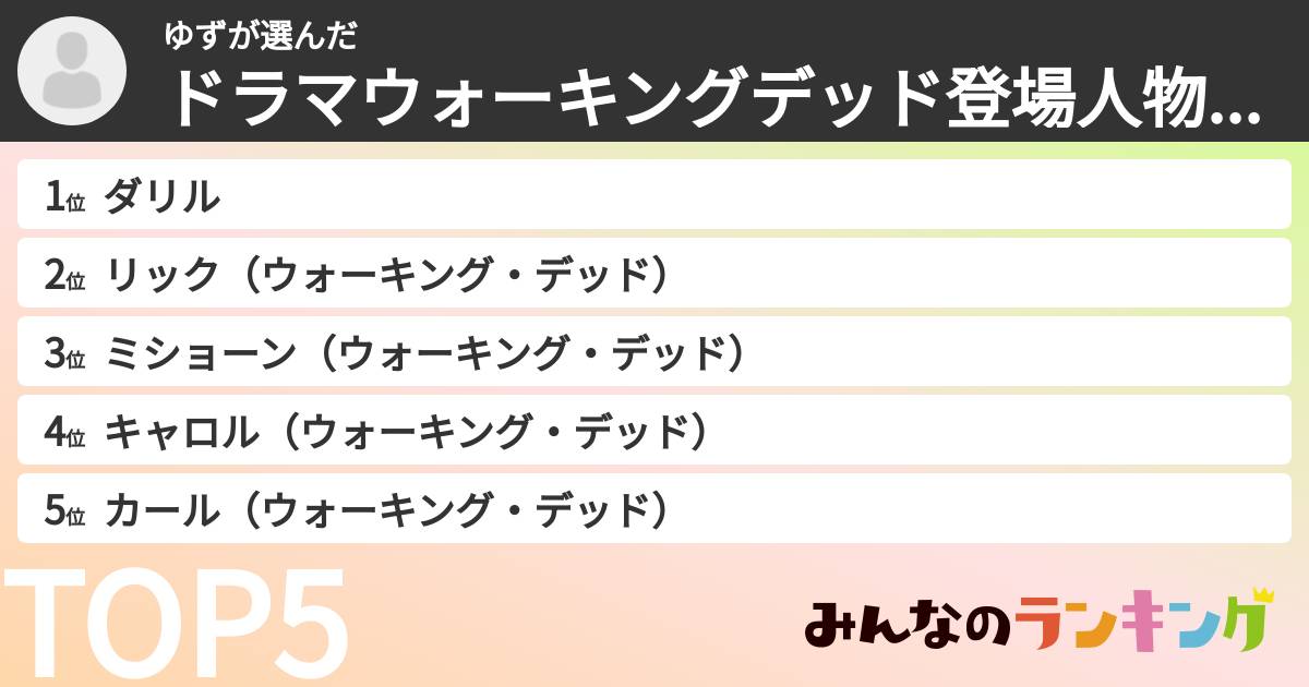 ゆずさんの「ドラマウォーキングデッド登場人物ランキング」