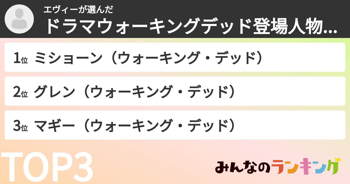 エヴィーさんの「ドラマウォーキングデッド登場人物ランキング」