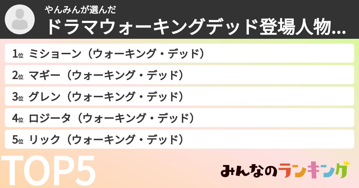 やんみんさんの「ドラマウォーキングデッド登場人物ランキング」