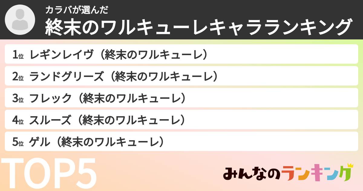 カラバさんの「終末のワルキューレキャラランキング」