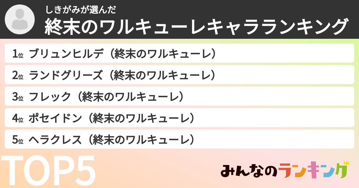 しきがみさんの「終末のワルキューレキャラランキング」