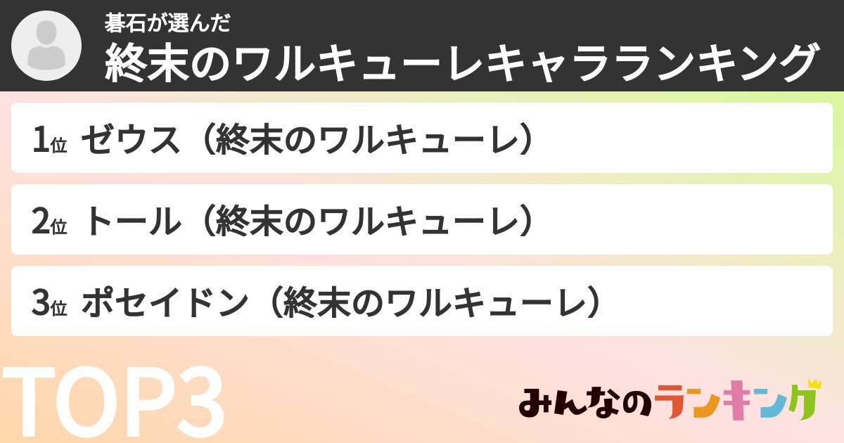 碁石さんの「終末のワルキューレキャラランキング」