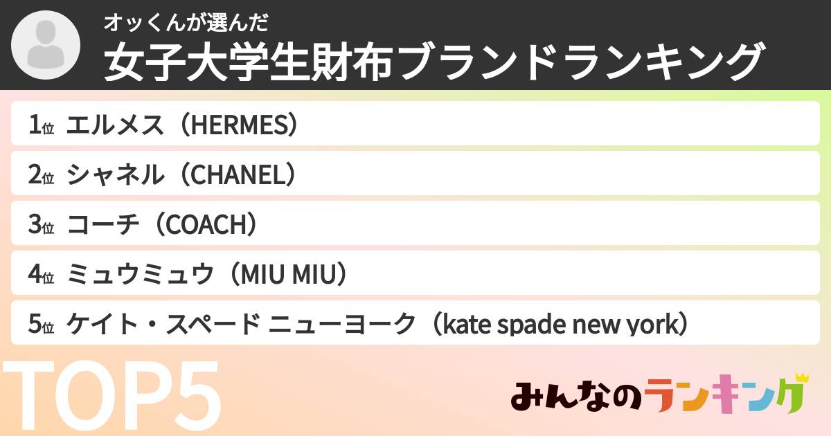 オッくんさんの「女子大学生財布ブランドランキング」