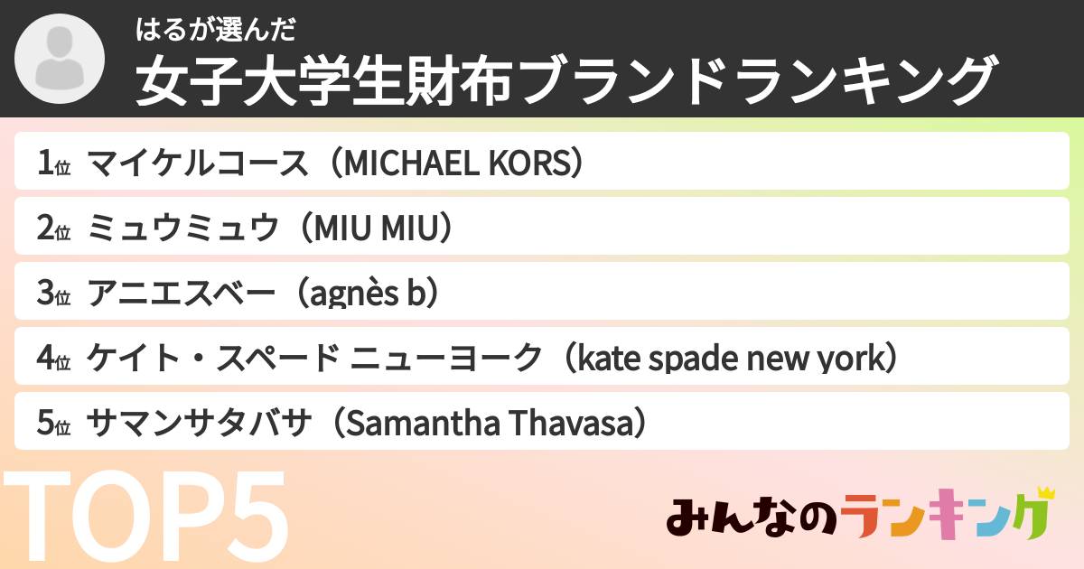 はるさんの「女子大学生財布ブランドランキング」