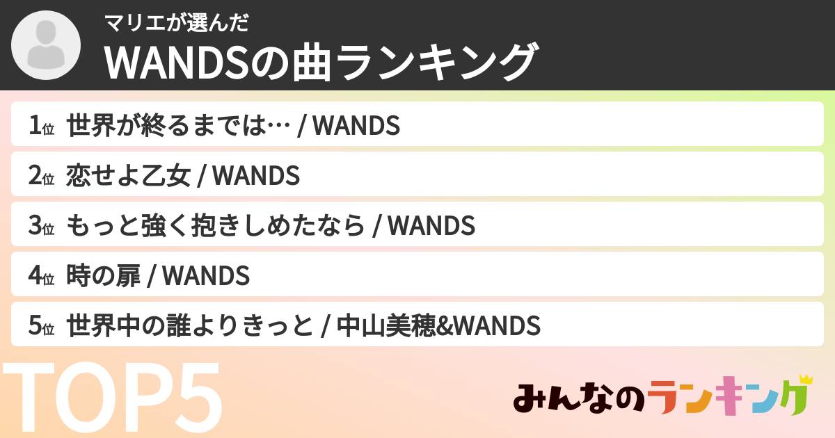 マリエさんの「WANDSの曲ランキング」