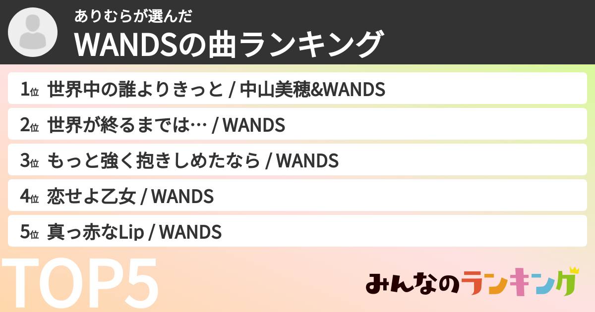 ありむらさんの「WANDSの曲ランキング」