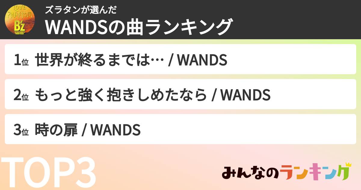 ズラタンさんの「WANDSの曲ランキング」