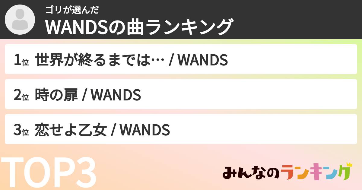 ゴリさんの「WANDSの曲ランキング」