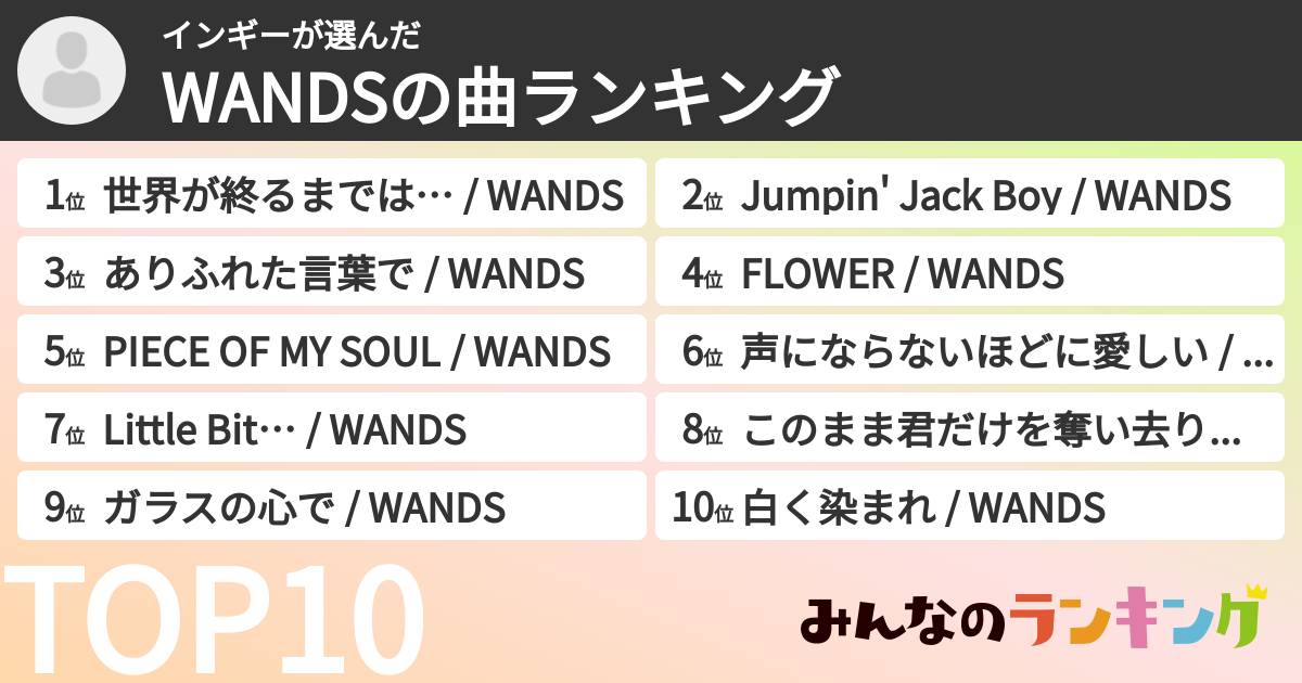 インギーさんの「WANDSの曲ランキング」